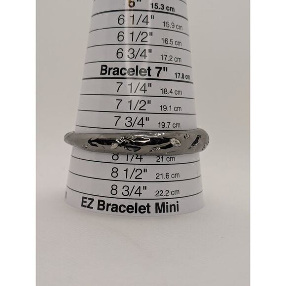 Alexis Bittar Gun Metal Rhinestone Bangle 8" Stackable Graduated Cutouts - Picture 5 of 5